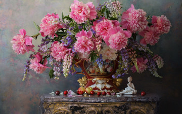Картинка цветы букеты +композиции ваза букет люпин пионы
