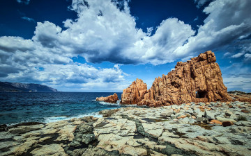 обоя red cliff near arbatax, sardinia, природа, побережье, red, cliff, near, arbatax