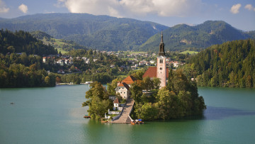 Картинка assumption of mary pilgrimage church lake bled slovenia города блед словения остров вода