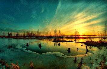 Картинка winter sunset природа восходы закаты зима озеро лед закат