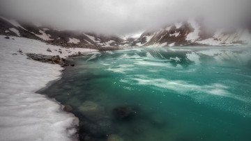 Картинка природа реки озера горы туман снег