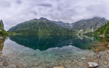 Картинка marine eye lake tatra mountains poland природа реки озера отражение озеро польша татры горы дно камни пейзаж