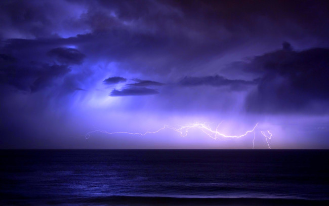 Обои картинки фото stormy, night, природа, стихия, ночь, океан, шторм, молнии