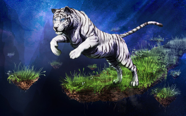 Обои картинки фото рисованные, животные, тигры, прыжок