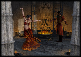 Картинка 3д+графика люди+ people мужчина девушка огонь танец свечи