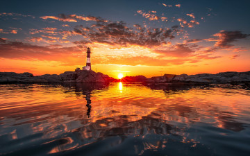 Картинка природа маяки облака отражение солнце маяк берег