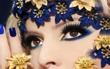 Картинка разное глаза карие девушка стиль фон цветочки ресницы макияж