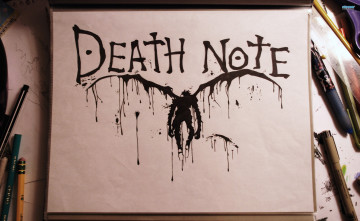 обоя аниме, death note, death-note, макро, тетрадь, смерти, клякса, рюк