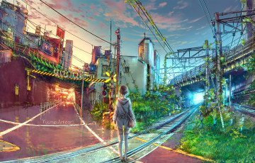 Картинка аниме город +улицы +здания wenqing yan