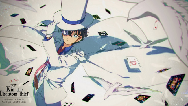 Обои картинки фото аниме, detective conan,  magic kaito, карты, парень