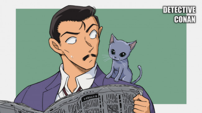 Обои картинки фото аниме, detective conan,  magic kaito, мужчина, кот