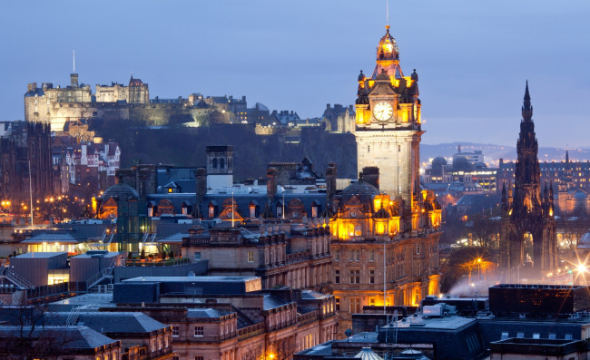 Обои картинки фото города, эдинбург , шотландия, эдинбург, улицы, огни, вечер