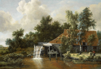 Картинка рисованное живопись картина мейндерт хоббема водяная мельница пейзаж масло