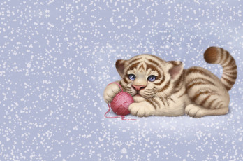 Картинка рисованное животные +тигры котёнок клубок aleksandra chelysheva animals тигрушка детская игра