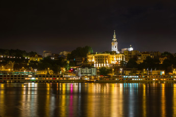 Картинка белград сербия города столицы государств река ночь огни мост дома