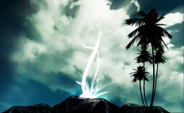 Картинка разное компьютерный дизайн вулкан небо горы пальмы пейзаж