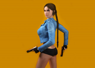 Картинка lara 3д+графика люди+ people пистолет взгляд фон девушка
