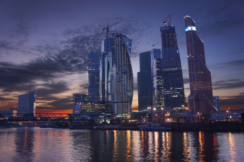 Картинка города москва+ россия москва река закат небо небоскребы сити