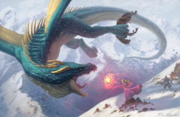 Картинка фэнтези драконы фэнтази арт зима снег магия девушка дракон
