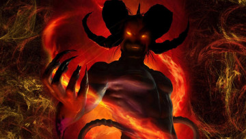 Картинка 3д+графика ужас+ horror демон дьявол огонь рога