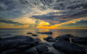 Картинка природа восходы закаты закат море побережье камни
