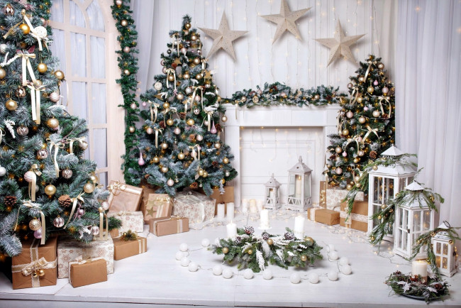 Обои картинки фото праздничные, ёлки, подарки, елки, свечи