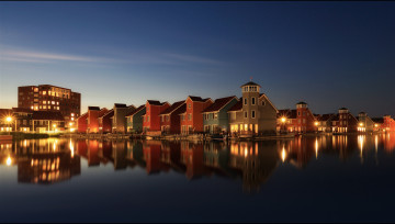 Картинка города -+огни+ночного+города небо огни вечер звезды дома нидерланды горизонт голландия гронинген