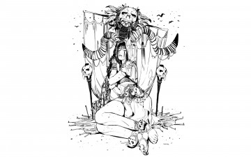 Картинка фэнтези демоны девушка черепа рога