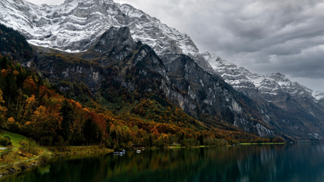 Обои картинки фото природа, реки, озера, горы, снег, осень, вода