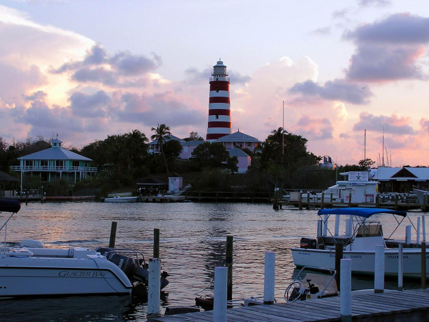 Обои картинки фото sunset, at, lighthouse, in, hope, town, города