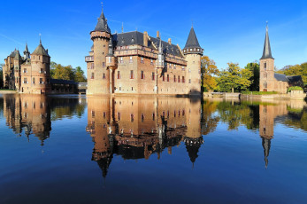 обоя замок, де, хаар, нидерланды, города, дворцы, замки, крепости, каменный, вода, отражение