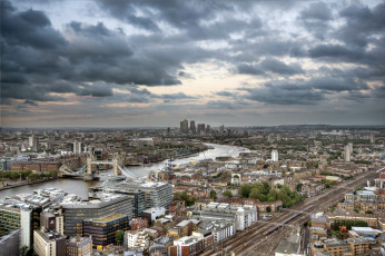 Картинка города лондон великобритания дома дороги мост река панорама небо