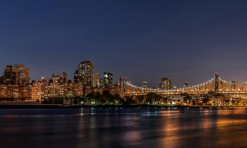 Картинка ночной нью йорк города сша огни ночь река город