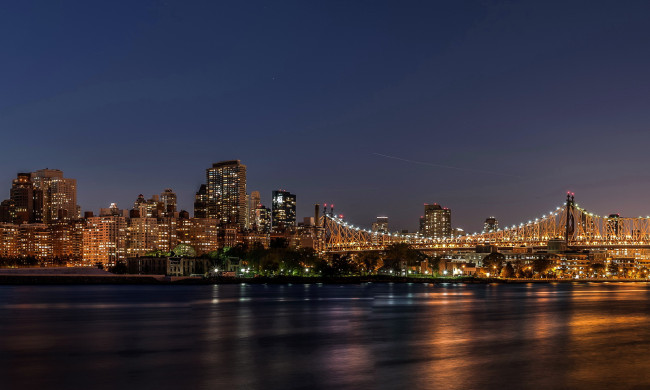 Обои картинки фото ночной, нью, йорк, города, сша, огни, ночь, река, город