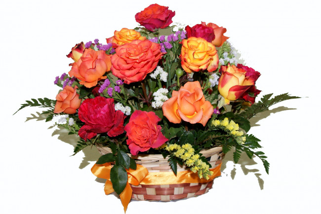 Обои картинки фото цветы, розы, букет, корзина