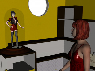 Картинка 3д+графика люди+ people рыжая фон взгляд девушка статуэтка