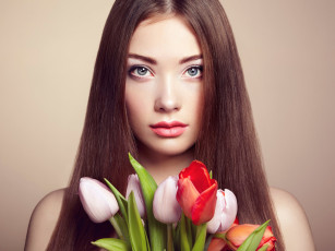 Картинка девушки -unsort+ лица +портреты цветы портрет букет beautiful взгляд