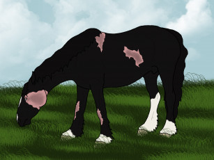Картинка рисованное животные +лошади лето трава лошади