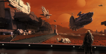Картинка фэнтези космические+корабли +звездолеты +станции будущее иной мир космический порт станция астронавты корабли