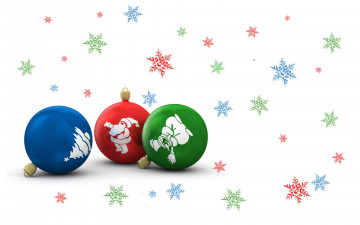 обоя праздничные, векторная графика , новый год, шарики, снежинки