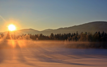 Картинка природа восходы закаты туман зима
