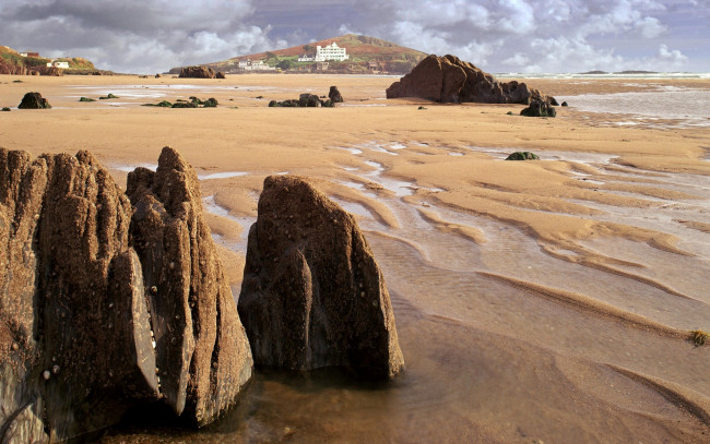 Обои картинки фото природа, побережье, небо, песок, камни