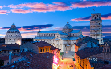 Картинка города пиза+ италия огни вечер облака небо башня колокольня кафедральный собор пиза