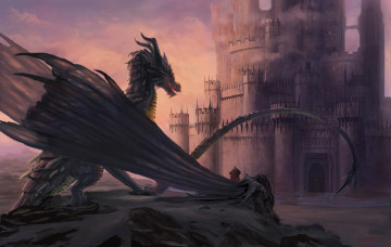 Картинка фэнтези драконы замок король крылья дракон арт фантастика