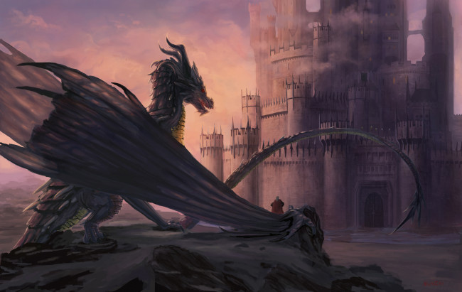 Обои картинки фото фэнтези, драконы, замок, король, крылья, дракон, арт, фантастика