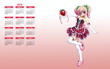 обоя календари, аниме, 2018, девушка, взгляд, ягода