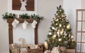 обоя праздничные, Ёлки, новый, год, design, interior, подарки, merry, christmas, игрушки, white, home, decoration, gifts, holiday, celebration, украшения, елка, tree, рождество