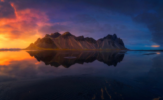 Обои картинки фото природа, восходы, закаты, рассвет, исландия, отражение, горы