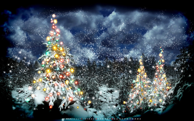 Обои картинки фото календари, праздники,  салюты, гирлянда, снег, елка