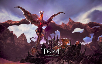 обоя видео игры, tera,  the exiled realm of arborea, драконы, скалы